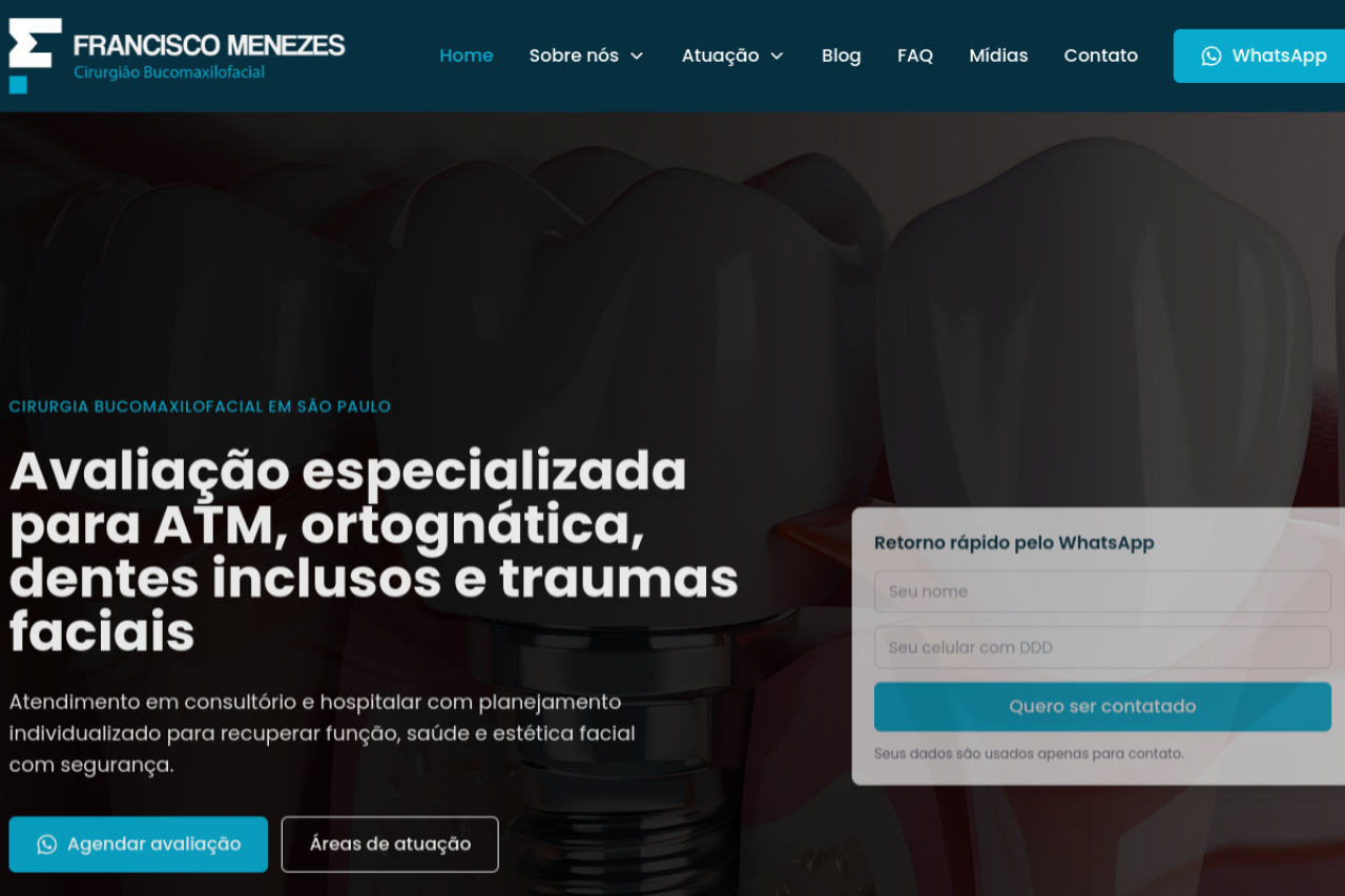Site da Dr. Francisco Menezes criado pela PiraWebSites