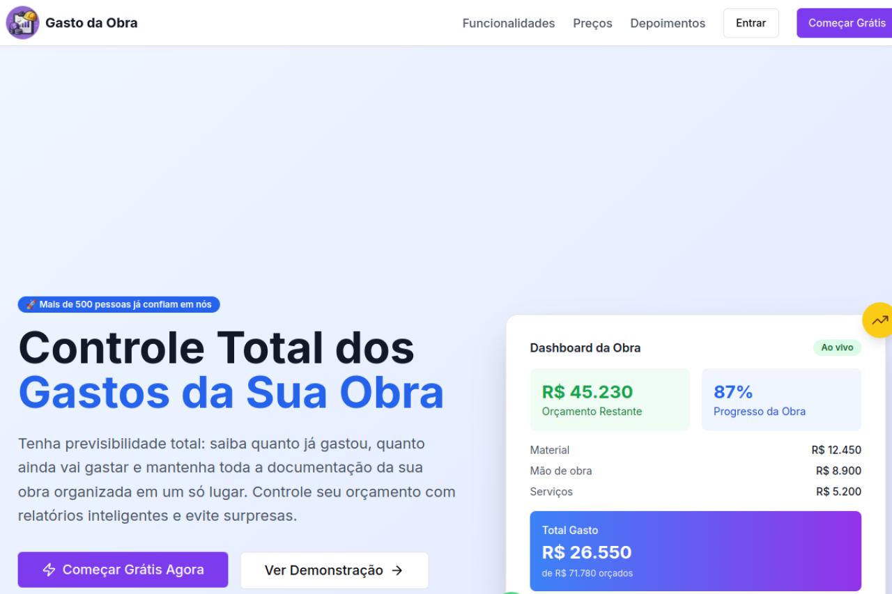 Site da Gasto da Obra criado pela PiraWebSites